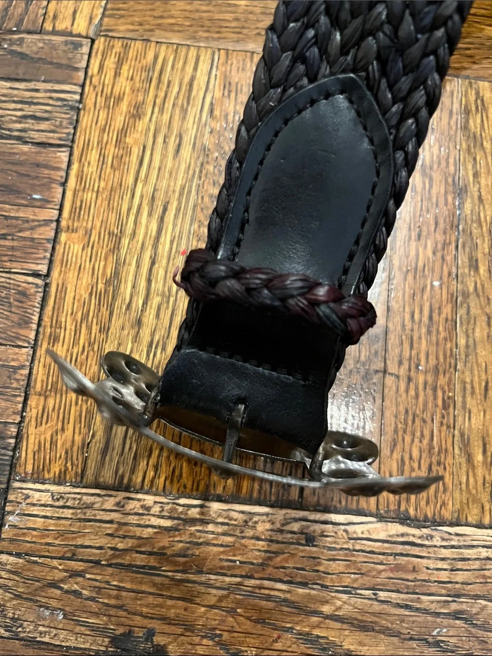 Ralph Lauren Dark Brown Braided Leather Belt with Decorative Silver Buckle 34”